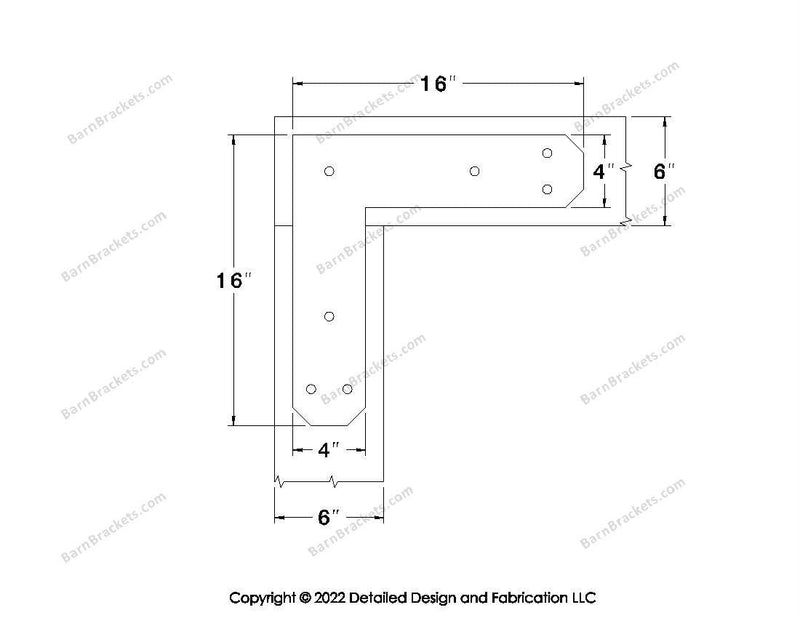 L shaped Brackets for 6 inch beams - Chamfered - Triangular style holes - BarnBrackets.com