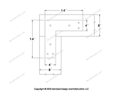 L shaped Brackets for 8 inch beams - Square - Triangular style holes - BarnBrackets.com