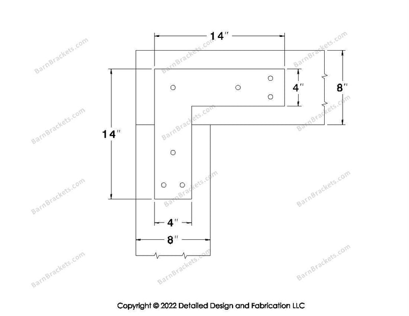 L shaped Brackets for 8 inch beams - Square - Triangular style holes - BarnBrackets.com