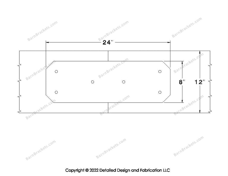 Union Brackets for 12 inch beams - Chamfered - Triangular style holes - BarnBrackets.com