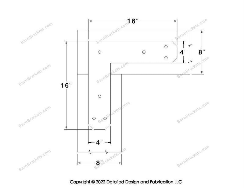 L shaped Brackets for 8 inch beams - Chamfered - Triangular style holes - BarnBrackets.com