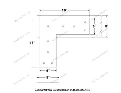 L shaped Brackets for 8 inch beams - Square - Triangular style holes - BarnBrackets.com