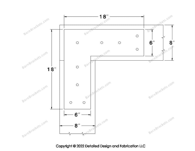 L shaped Brackets for 8 inch beams - Square - Triangular style holes - BarnBrackets.com