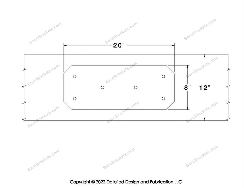 Union Brackets for 12 inch beams - Chamfered - Triangular style holes - BarnBrackets.com