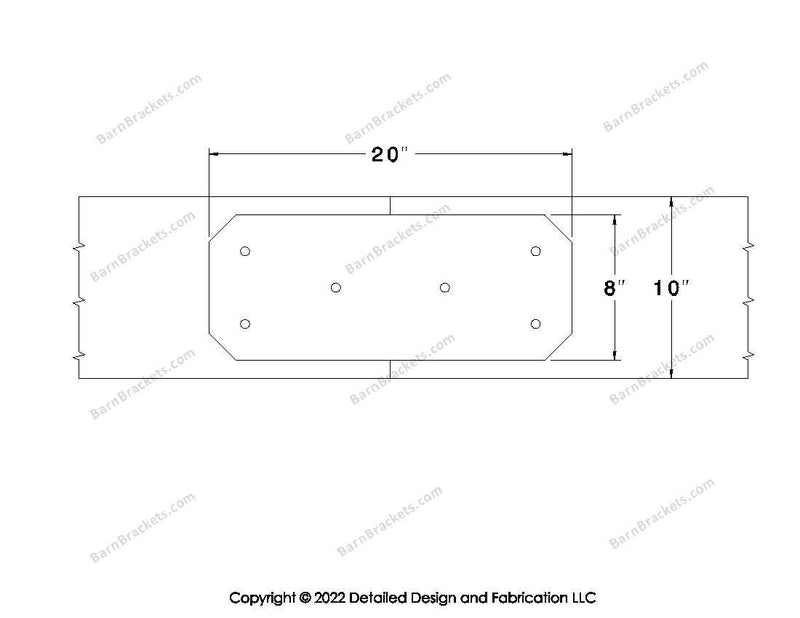 Union Brackets for 10 inch beams - Chamfered - Triangular style holes - BarnBrackets.com