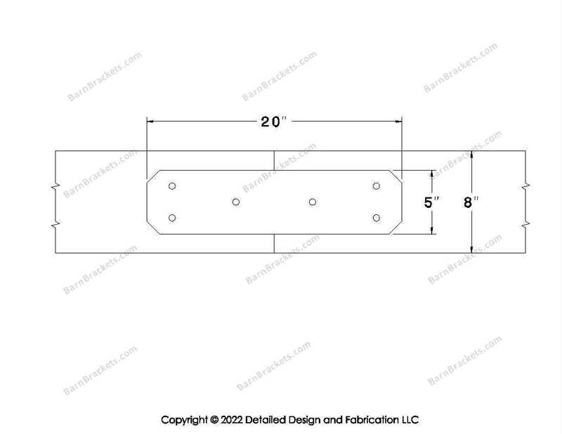 Union Brackets for 8 inch beams - Chamfered - Triangular style holes - BarnBrackets.com