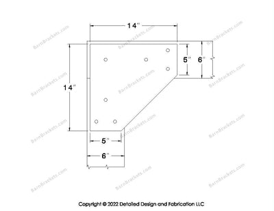 L style Gusset Brackets for 6 inch beams  - Triangular style holes - BarnBrackets.com