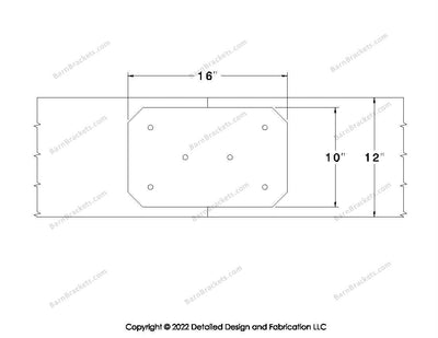 Union Brackets for 12 inch beams - Chamfered - Triangular style holes - BarnBrackets.com