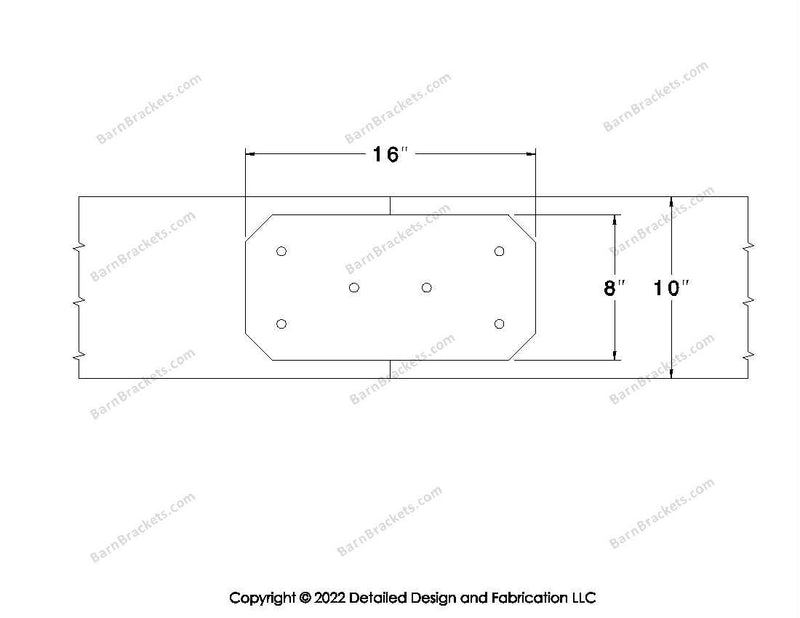 Union Brackets for 10 inch beams - Chamfered - Triangular style holes - BarnBrackets.com