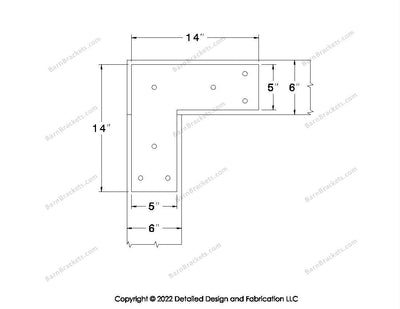 L shaped Brackets for 6 inch beams - Square - Triangular style holes - BarnBrackets.com