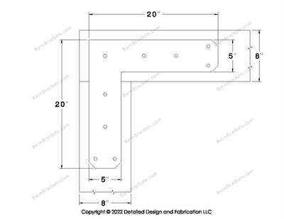 L shaped Brackets for 8 inch beams - Chamfered - Triangular style holes - BarnBrackets.com