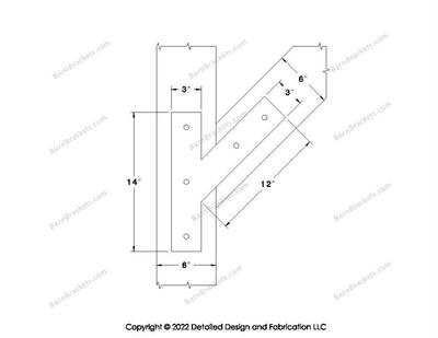 Half Y shaped Brackets for 6 inch beams  - Triangular style holes - Square - BarnBrackets.com