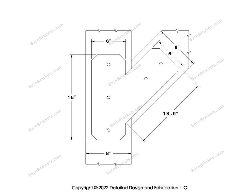 Half Y shaped Brackets for 8 inch beams - Centered style holes - Chamfered - BarnBrackets.com