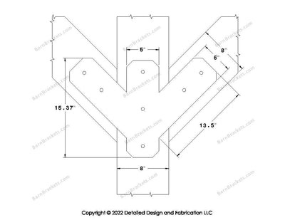 Full Y shaped Brackets for 8 inch beams - Centered style holes - Chamfered - BarnBrackets.com