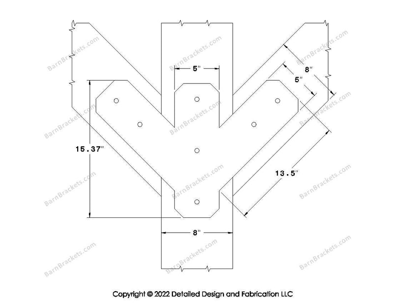 Full Y shaped Brackets for 8 inch beams - Centered style holes - Chamfered - BarnBrackets.com