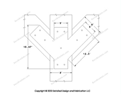 Full Y shaped Brackets for 8 inch beams - Triangular style holes - Square - BarnBrackets.com