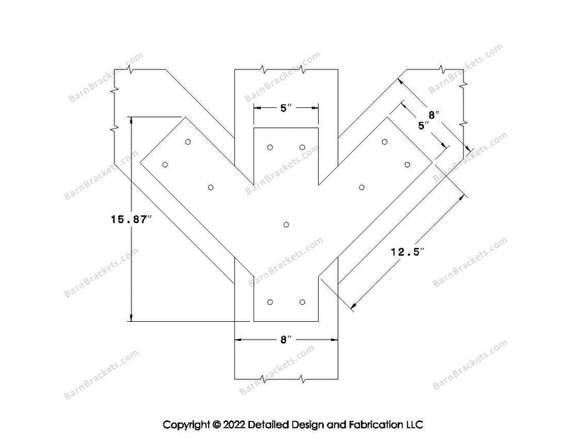 Full Y shaped Brackets for 8 inch beams - Triangular style holes - Square - BarnBrackets.com