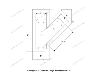 Half Y shaped Brackets for 8 inch beams - Triangular style holes - Chamfered - BarnBrackets.com