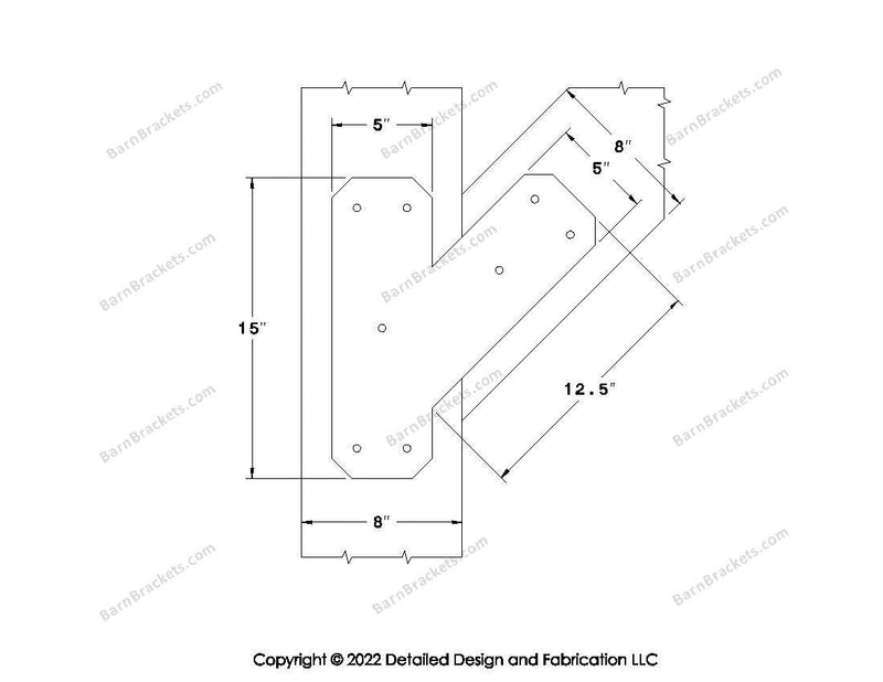 Half Y shaped Brackets for 8 inch beams - Triangular style holes - Chamfered - BarnBrackets.com