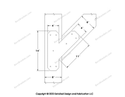 Half Y shaped Brackets for 6 inch beams  - Triangular style holes - Chamfered - BarnBrackets.com