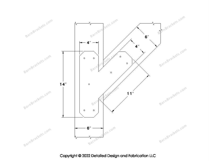 Half Y shaped Brackets for 6 inch beams  - Triangular style holes - Chamfered - BarnBrackets.com