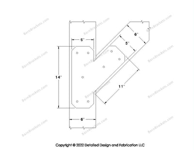 Half Y shaped Brackets for 6 inch beams  - Triangular style holes - Chamfered - BarnBrackets.com