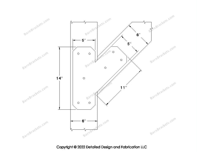 Half Y shaped Brackets for 6 inch beams  - Triangular style holes - Chamfered - BarnBrackets.com