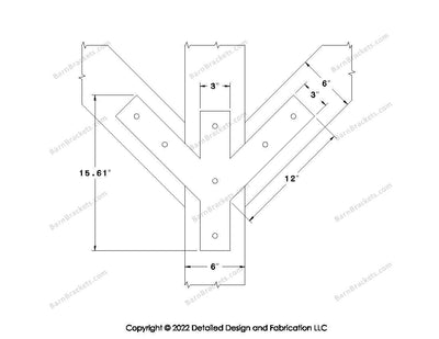 Full Y style Brackets for 6 inch beams - Centered style holes - Square - BarnBrackets.com