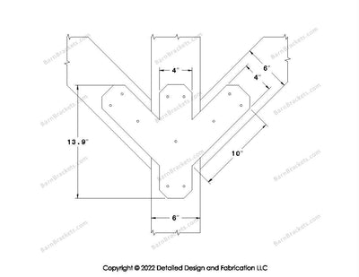 Full Y style Brackets for 6 inch beams - Triangular style holes - Chamfered - BarnBrackets.com