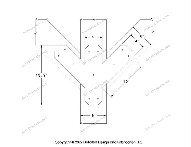 Full Y style Brackets for 6 inch beams - Triangular style holes - Chamfered - BarnBrackets.com