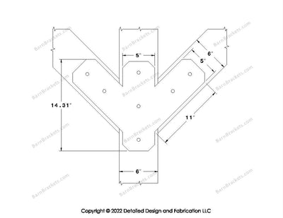 Full Y style Brackets for 6 inch beams - Centered style holes - Chamfered - BarnBrackets.com