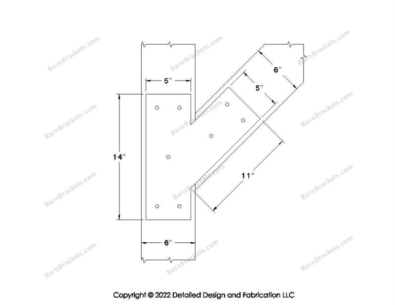 Half Y shaped Brackets for 6 inch beams  - Triangular style holes - Square - BarnBrackets.com