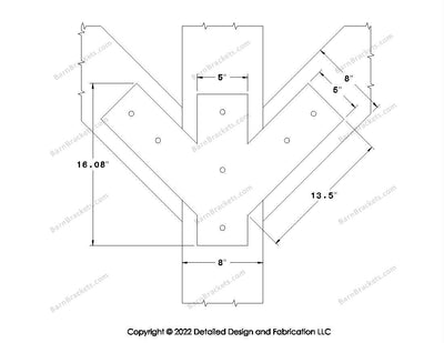 Full Y shaped Brackets for 8 inch beams - Centered style holes - Square - BarnBrackets.com