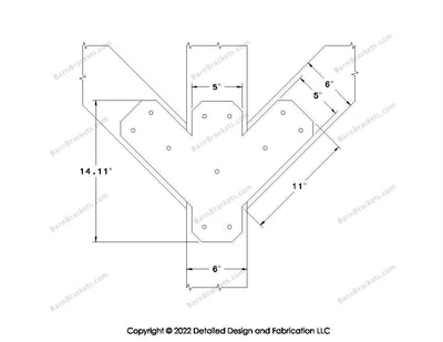 Full Y style Brackets for 6 inch beams - Triangular style holes - Chamfered - BarnBrackets.com