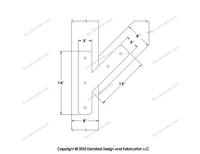 Half Y shaped Brackets for 6 inch beams  - Centered style holes - Chamfered - BarnBrackets.com