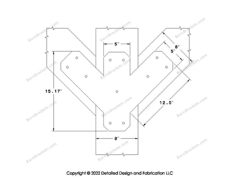 Full Y shaped Brackets for 8 inch beams - Triangular style holes - Chamfered - BarnBrackets.com