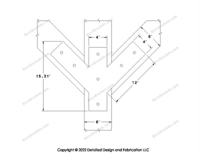 Full Y style Brackets for 6 inch beams - Centered style holes - Square - BarnBrackets.com