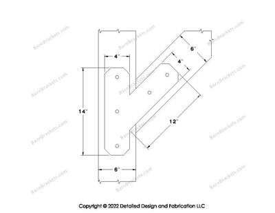 Half Y shaped Brackets for 6 inch beams  - Centered style holes - Chamfered - BarnBrackets.com