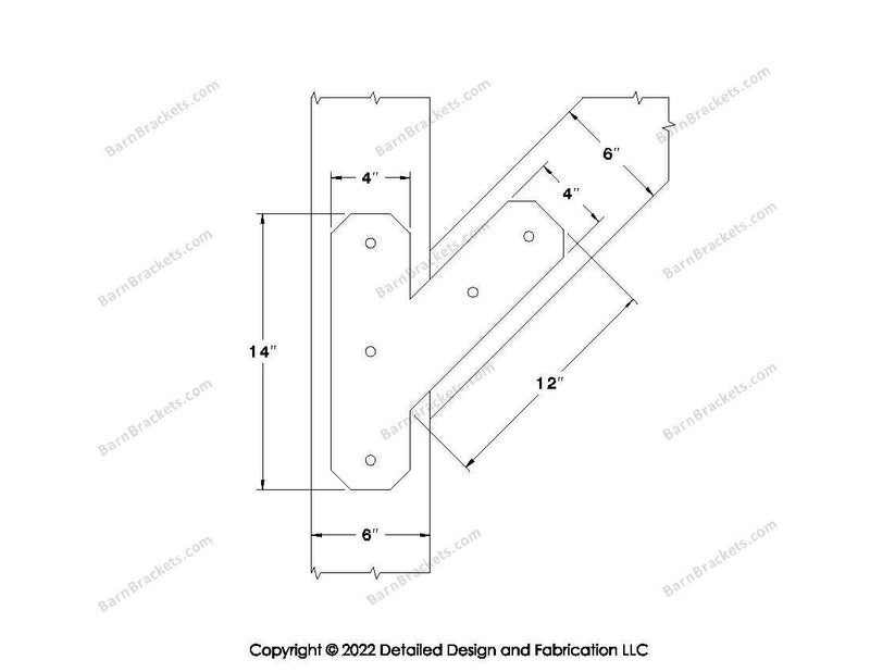 Half Y shaped Brackets for 6 inch beams  - Centered style holes - Chamfered - BarnBrackets.com