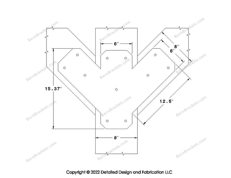 Full Y shaped Brackets for 8 inch beams - Triangular style holes - Chamfered - BarnBrackets.com