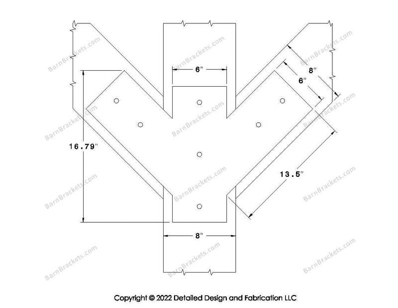 Full Y shaped Brackets for 8 inch beams - Centered style holes - Square - BarnBrackets.com