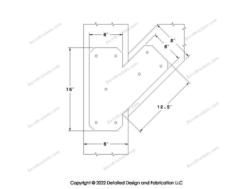 Half Y shaped Brackets for 8 inch beams - Triangular style holes - Chamfered - BarnBrackets.com