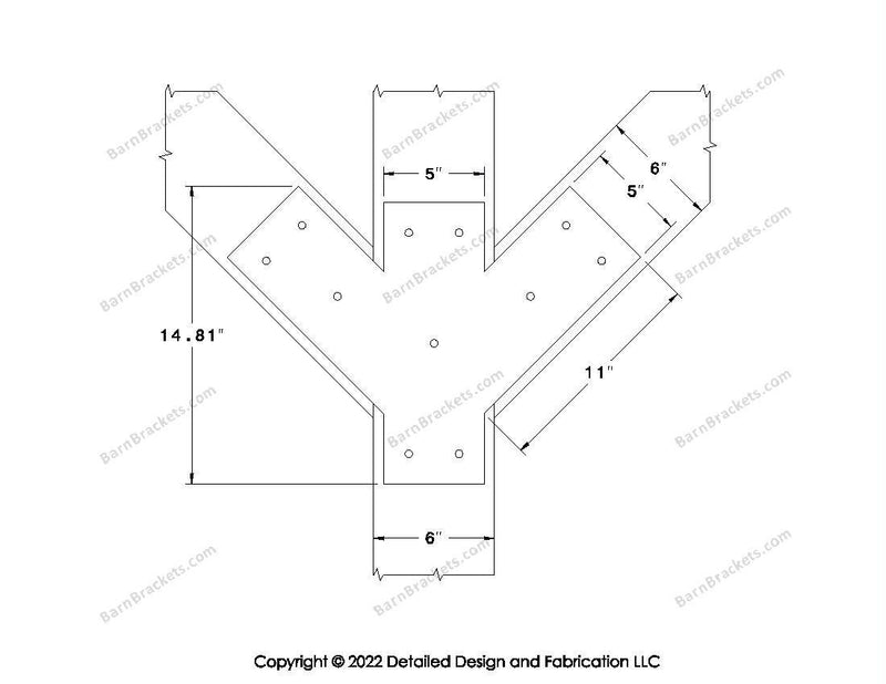 Full Y style Brackets for 6 inch beams - Triangular style holes - Square - BarnBrackets.com