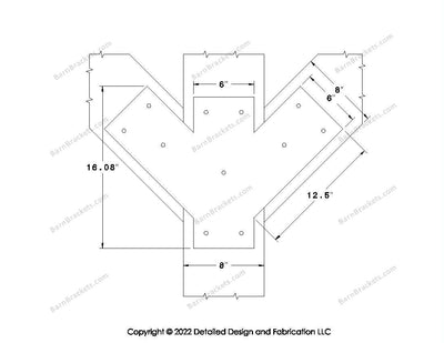 Full Y shaped Brackets for 8 inch beams - Triangular style holes - Square - BarnBrackets.com