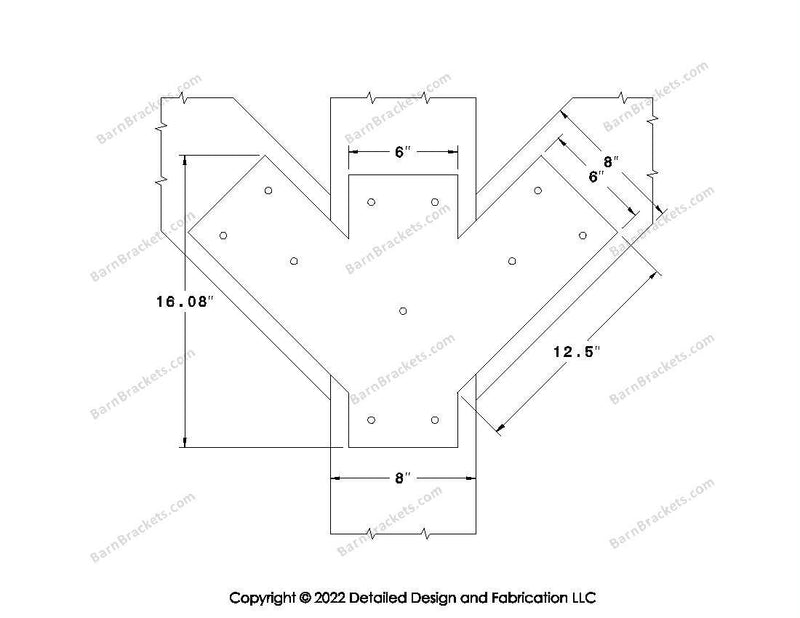 Full Y shaped Brackets for 8 inch beams - Triangular style holes - Square - BarnBrackets.com