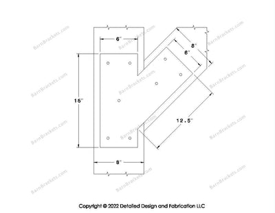 Half Y shaped Brackets for 8 inch beams - Triangular style holes - Square - BarnBrackets.com