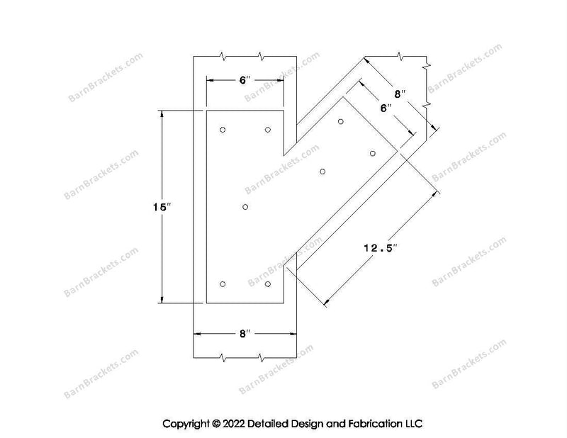 Half Y shaped Brackets for 8 inch beams - Triangular style holes - Square - BarnBrackets.com